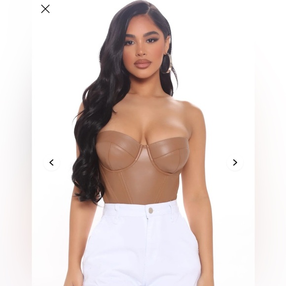 Bae For Tonight Faux Leather Corset Top - Mocha - Picture 2 of 6